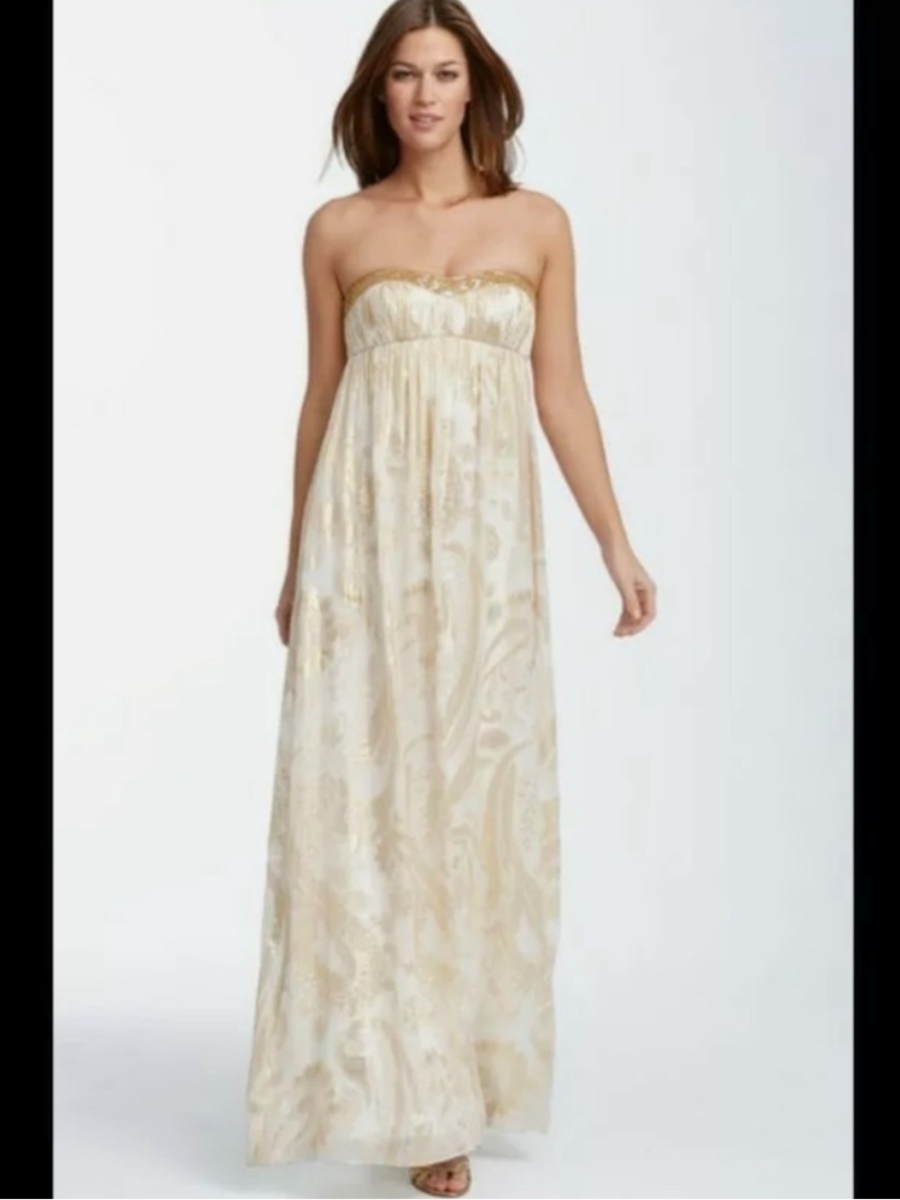 AIDAN MATTOX Beaded Silk Metallic Fairycore Maxi Dress Gown Ethereal Dainty 8